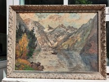 P. NOVELLI, "Figures fishing in a boat on a mountainous lake", Oil, Signed