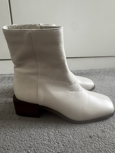 Cream leather block - cream, heel
