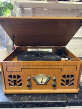 iTek I60011 4-in-1 Antique Record, CD, Cassette and Radio Player In Wood Finish