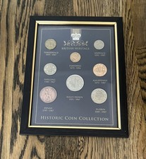 British Heritage Historic Coin Collection Framed Display – 8 Genuine Coins