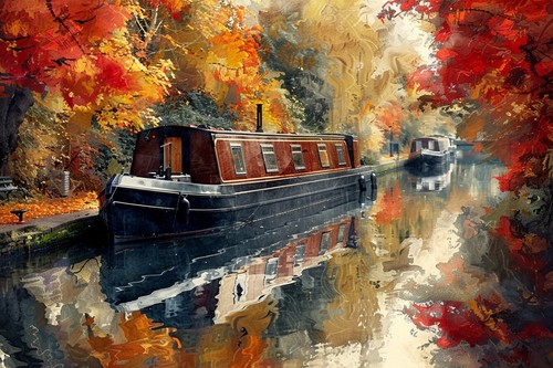 Canal narrow boat - canal, landscape