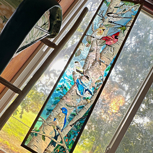 Unmarked framed stained glass - framed,