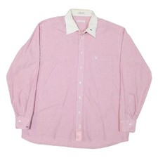CHRISTIAN DIOR Mens Pink & White Cotton Blend Shirt L Elegant Designer Button
