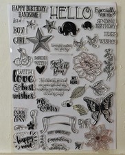 A4 Stamp Set - Sentiments, Flowers, Leaves, Butterfly, Heart, Star, Bird, Baby
