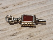 Antique 9ct Pocket Watch key Fob Pendant Carnelian & Amethyst 