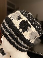 Black-8903 Grey Hand Knitted Hat Fair isle Sheep Design Made from Peru Wool 