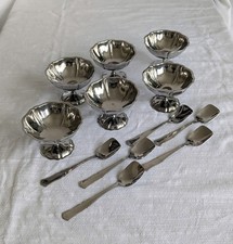 Set of 6 vintage stainless steel ice cream “tulip” cups and spoon Jean Couzon
