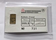 1gm Gold Bar Swiss Schweizer Bank with receipt