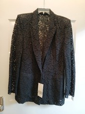 Zara NWT Black Floral Lace Button Pockets Blazer Jacket XL Runs Small $109.90