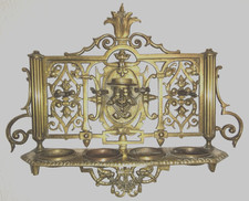 ANTIQUE VICTORIAN CAST BRASS PIPE STAND WALL RACK HOLDER TOBACCO SMOKING ORNATE