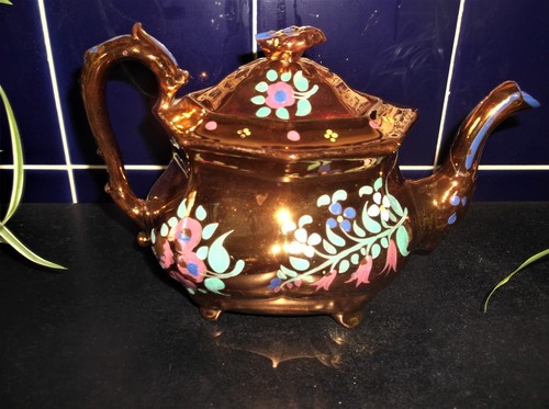 Antique copper lustre teapot - copper,