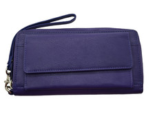 Womens Real Premium Leather Large Purse Detachable Wrist Strap RFID Protected