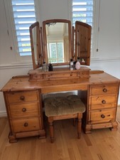 Lovely Vintage Solid Pine 10 Drawer Table and Stool Made In England VGC