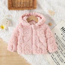 Baby Girl Princess Pink Fleece Jacket Coat Warm Hooded Winter Clothes Love