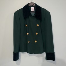 VTG Mondi 38 8 Wool Short Jacket Luxury Dark Green W/ Black Trim &Gold Buttons