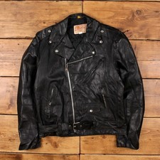 Vintage Excelled Leather Jacket L 70s Biker Belted USA Made Black