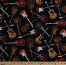 Cotton Guitars Guitar Musical Instruments Black Cotton Fabric Print BTY D482.29