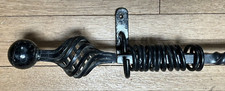 Wrought Iron Curtain Pole & 12 Rings & brackets c49ins long (incl Finials).
