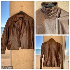 WOMENS BIKER JACKET BROWN BUFFALO HIDE LEATHER OAK WOOD DESIGNER WORN ON FILM