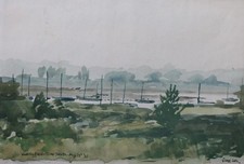 Vintage art - Boats on the river Deben - watercolour - George Odlin