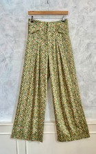 NEW - ZARA Yellow Green Daisy Floral Satin Palazzo Elegant Wide Leg Trousers S