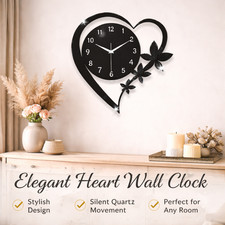 Heart Shaped Wall Clock Black