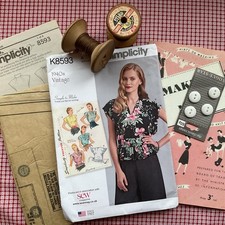 1940s Vintage Simplicity K8593 Blouse Sewing Pattern Size S~ L + Make Do & Mend
