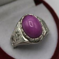 Lab Created Star Ruby Ring for Men/Women in 925 Sterling Silver Handmade 
