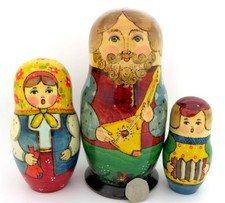 DAD & Balalaika Babushka RYABOVA TRADITIONAL BIG Russian stacking dolls 3 signed
