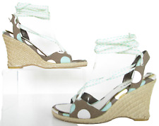 FAITH SIZE 5 WOMENS BROWN WHITE GREEN SPOTS ANKLE STRAPS LEG TIES WEDGES SHOES