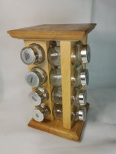 Rotating Wooden SPICE Herbs RACK with 16 Glass Jars Kitchen Storage 