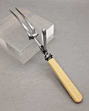 Vintage Stainless Plated Carving Fork with Cream Handle & Safety Guard  -23cm