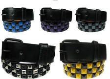 Three Row Pyramid Checkered Belt Mens Womens Studded Belts with Removable Buckle