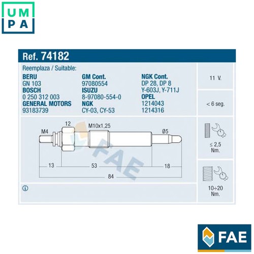 Glow plug 74182 for - 4x,