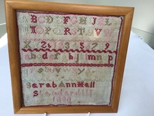 Antique Alphabet Needlework Sampler by Sarah Ann Hall Dated 1890