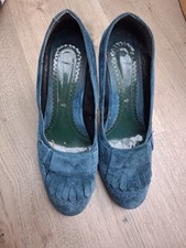 Teal suede high heeled court