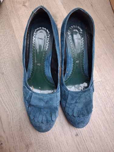Teal suede high heeled court