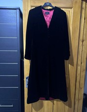 Per Una Velvet Riding Coat 12 14 Black Gothic Satin Lined Long Silk Victoriana