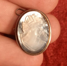Genuine Vintage Carved Cameo Opaline Glass 1950s 800 Silver Necklace / brooch
