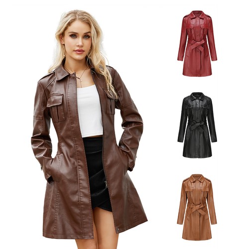 Women long leather jacket - women's,
