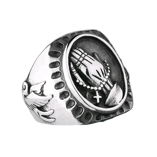 Mens signet ring - praying, hands