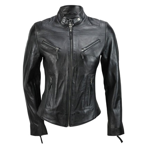 Women black leather jacket - women's,