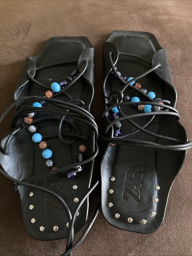 Zara black leather gladiator - zara,