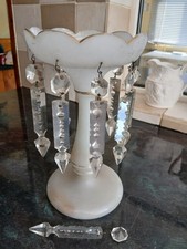 Beautiful Voctorian Opaline Glass And Crystal Mantle Lustre