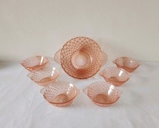 Vintage Art Deco Peach Glass Dessert Dishes Set