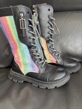 Girls Black Rainbow Glitter Zip Up Boots Size Uk 2 (36)