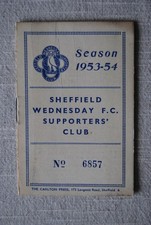 1953-54 Sheffield Wednesday Supporters' Club Membership Card 