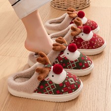 Ladies Christmas Cute Reindeer Warm Slippers Women's Winter Anti-slip Shoes