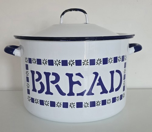 Vintage enamel bread bin white - bread,