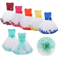 Petals Bow Princess Wedding Bridesmaid Formal Pageant Party Flower Girl Dresses